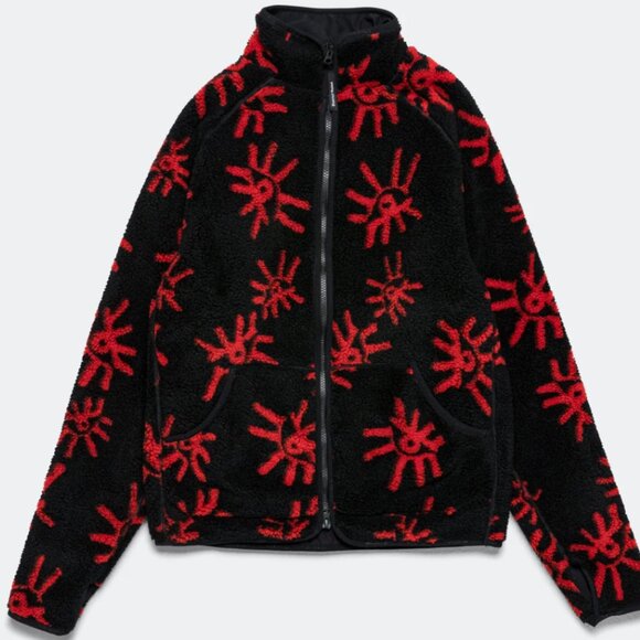 District Vision Mens Full Zip Pile Fleece - Red Visions - XL - Picture 1 of 2